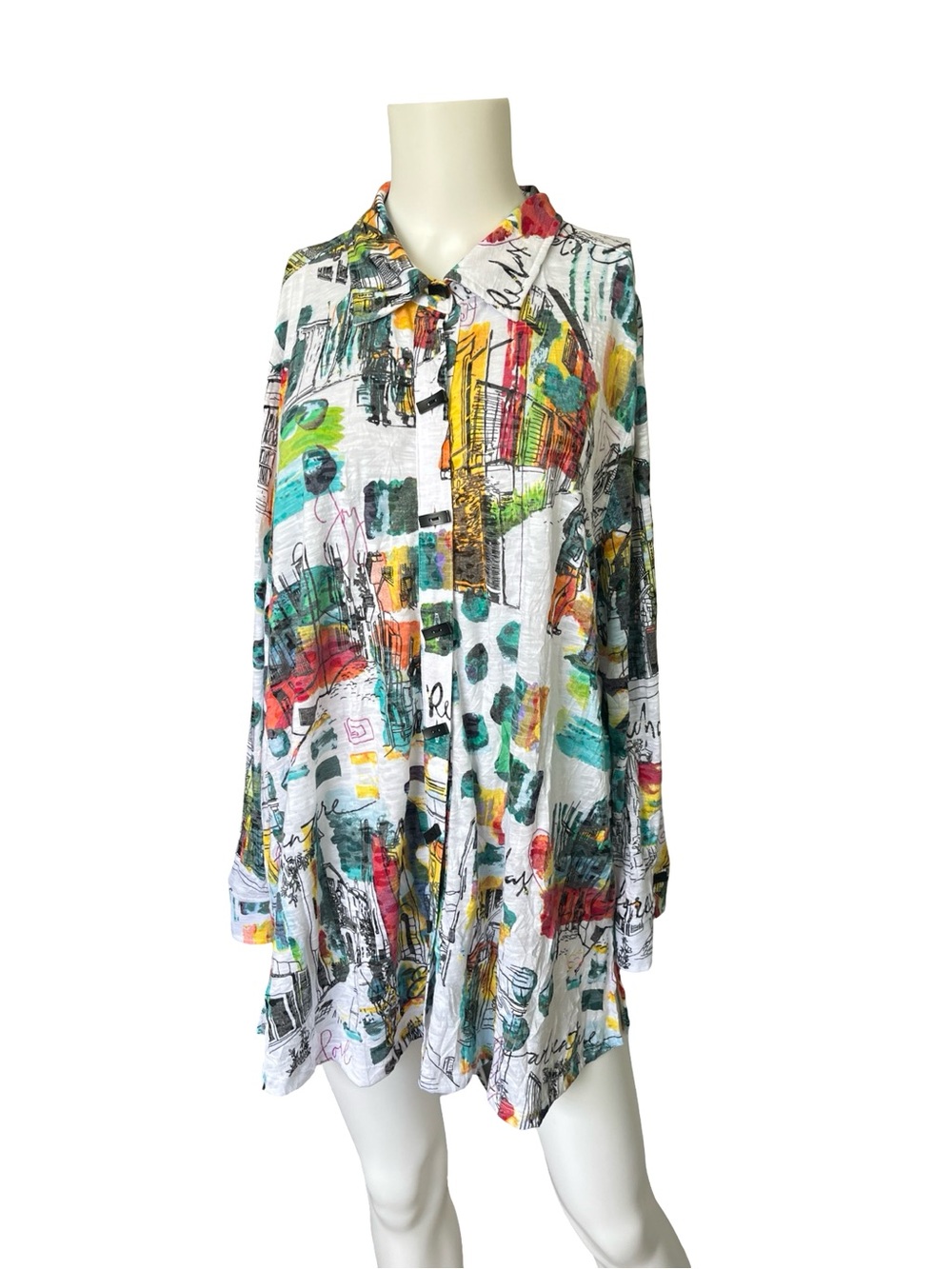 Ali Miles Button Up Shirt Long Sleeve City Print Maximalist Womens Size XL